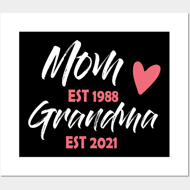 Mom Est 1988 Grandma Est 2021 Mothers Day Gift Wall Art by Abderrahmaneelh